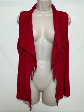 Chicos Funky Boho Red Drape Front Fringe Vest Medium